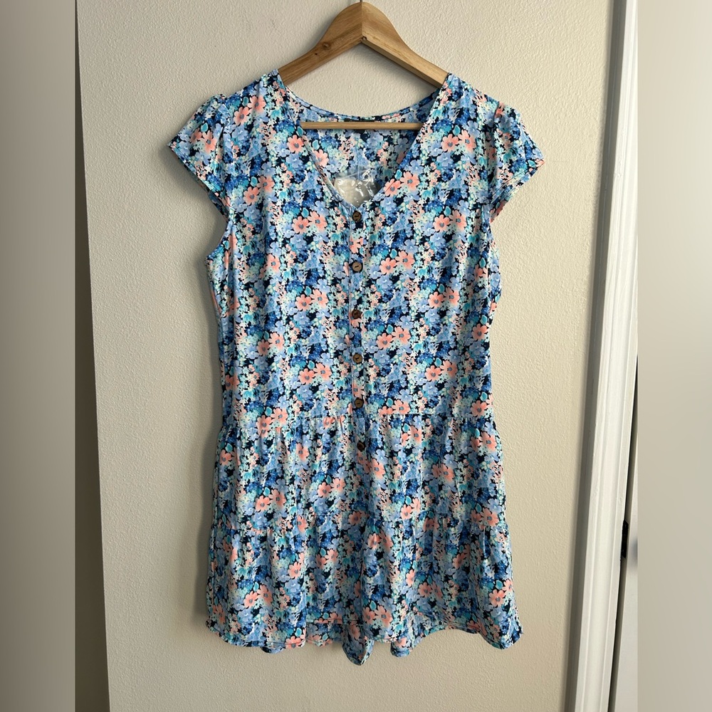 NWT Lily Rose Juniors' Floral Print V-Neck Flutter Sleeve Romper Pockets Size M - Picture 2 of 9